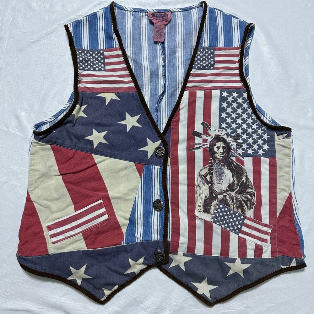 Cambridge Country Store Patchwork Vest Womens L Americana Patriotic Folk Native - Picture 9 of 10
